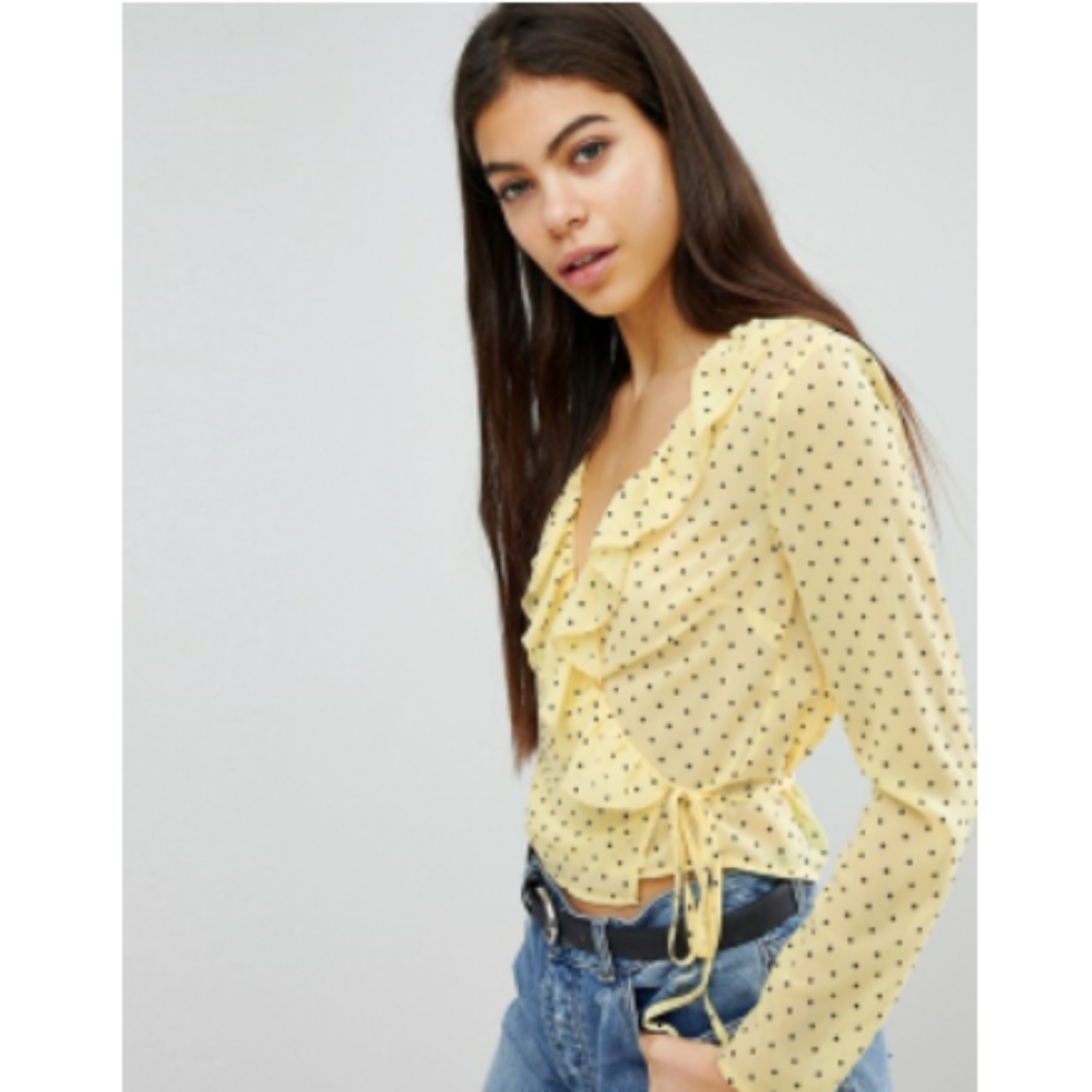 Missguided | Polka Dot Wrap Top | Size: Small